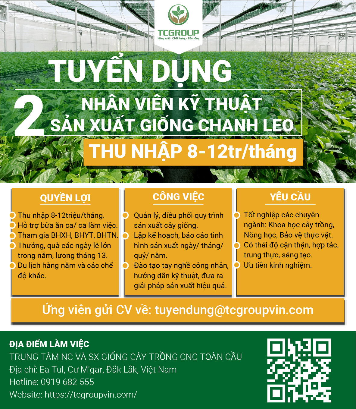 Tuyển nhân viên kỹ thuật sản xuất giống chanh leo